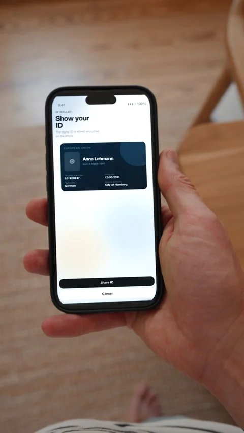 Digital identity wallet showing an ID card, vertical, proving who you are Stock Footage 345404507