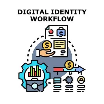 Digital identity workflow concept processing personal data Stock Illustration