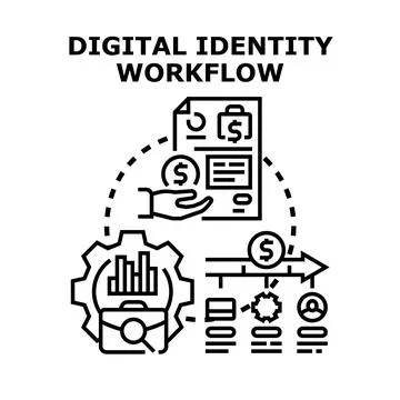 Digital identity workflow concept processing personal data Stock Illustration