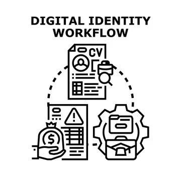 Digital identity workflow for online verification and data management Illustrazione stock