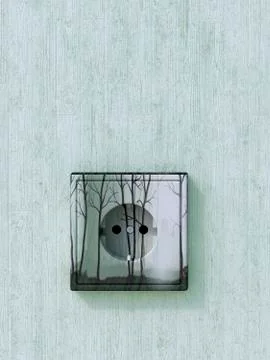 Digital Illustartion of Electrical Socket with Image Motif on Concrete Wall Stock Illustration
