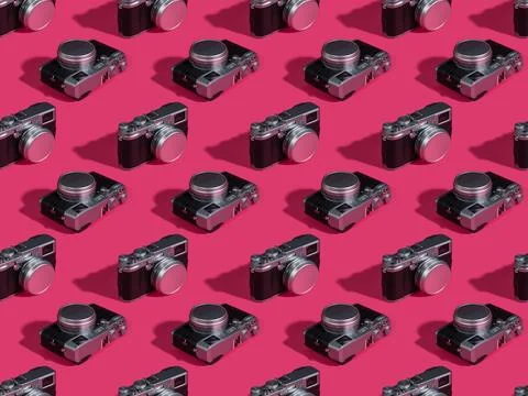 Digital illustration of a 3D camera pattern pink background for wallpapers Illustrazione stock