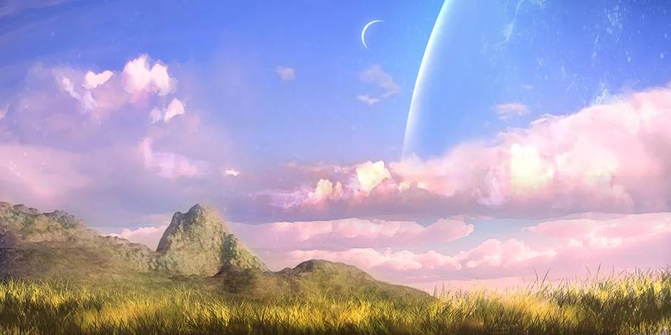 Digital illustration with 3d generated scene of beautiful nature landscape Stock Illustration