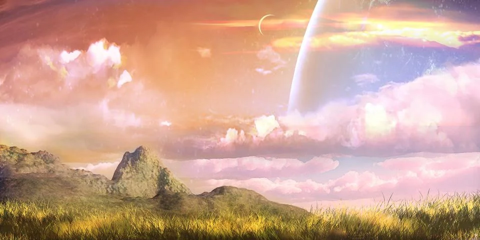Digital illustration with 3d generated scene of beautiful nature landscape Stock Illustration