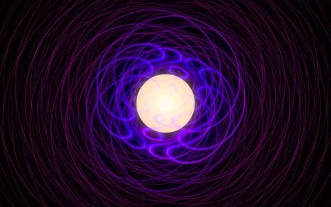 Digital illustration abstract image generated fractal bright yellow ball surr Stock Illustration