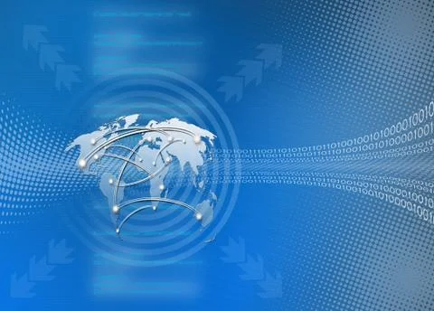 Digital illustration with binary code and world map Illustrazione stock