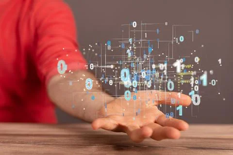 Digital illustration of the binary code on the hand - big data concept Foto stock