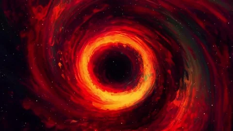 Digital illustration of a black hole with a dramatic red energy vortex effect Stock Footage 302747583