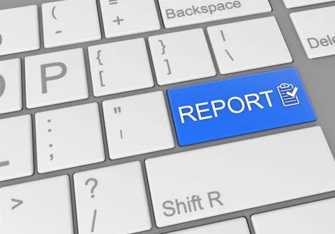 Digital illustration of a computer keyboard with a blue report button Stock Illustration