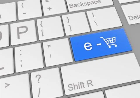 Digital illustration of a computer keyboard with a button for online shopping Illustrazione stock
