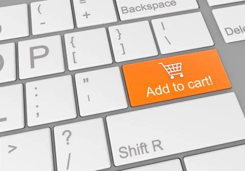 A digital illustration of a computer keyboard with an orange adding to cart b Stock Illustration