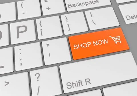Digital illustration of a computer keyboard with an orange button for shop no Stock Illustration