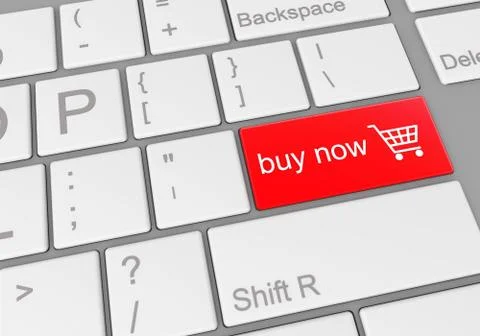 A digital illustration of a computer keyboard with a red buy now button for o Stock Illustration