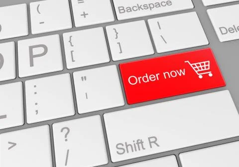A digital illustration of a computer keyboard with a red button for ordering  Stock Illustration