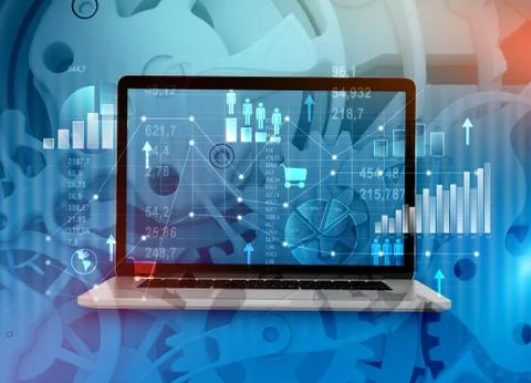 Digital illustration of a computer screen with abstract growth charts Stockillustratie