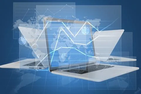 Digital illustration of a computer screen with abstract growth charts Illustrazione stock