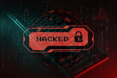 Digital illustration of cyber attack warning message system hacked on compute 스톡 사진