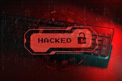 Digital illustration of cyber attack warning message system hacked on compute 스톡 사진