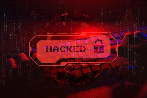 Digital illustration of cyber attack warning message system hacked on compu.. 스톡 사진