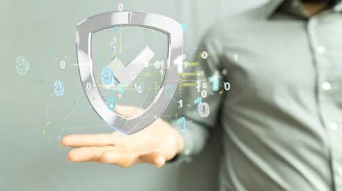 Digital illustration of a cybershield surrounded by binary code Stock Photos