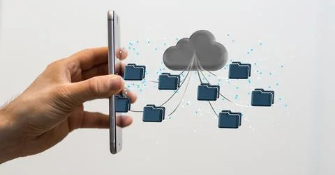 Digital illustration of a data cloud storage network concept 写真素材