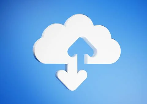 Digital illustration of a data cloud transfer icon on a blue background Stock Illustration