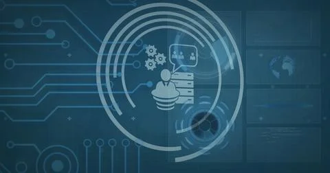 A digital illustration depicts cloud computing and data management concepts Stock Photos