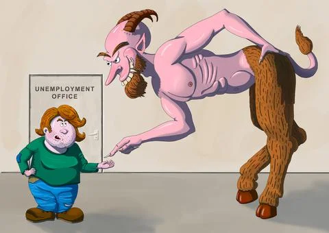 Digital illustration of a devil and a poor man Stock Illustration