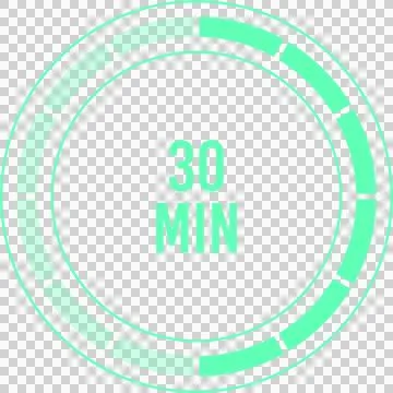 Digital illustration displaying time duration with "30 MIN" at center, and .. Stock Illustration