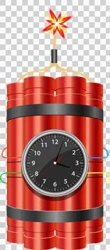A digital illustration of dynamite bundles with a clock and a lit fuse on a.. Stock Illustration