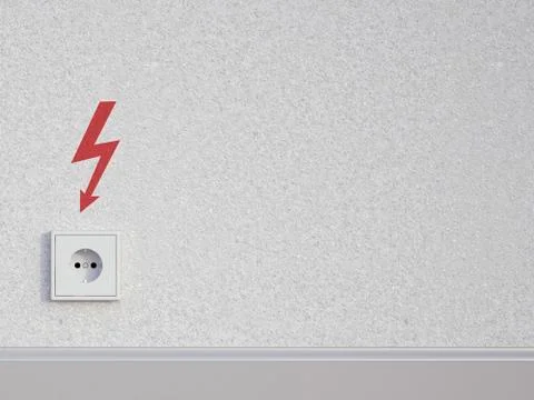 Digital Illustration of Electrical Socket on Concrete Wall with Flash Icon Stock Illustration