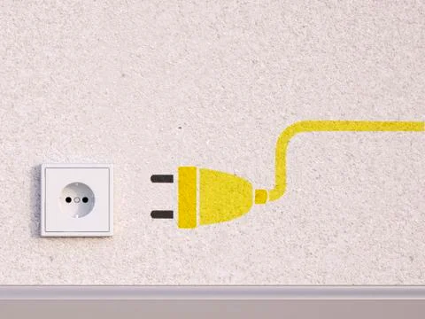Digital Illustration of Electrical Socket on Concrete Wall with Plug Icon Illustrazione stock