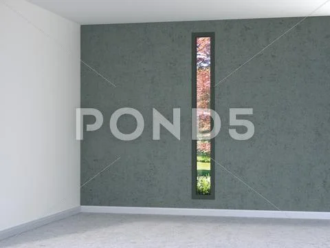 Digital Illustration of Empty Room with Tall, Narrow Window with view into Stock Illustration