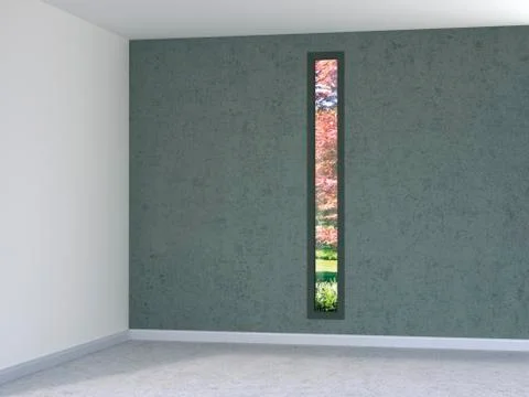 Digital Illustration of Empty Room with Tall, Narrow Window with view into Stock Illustration