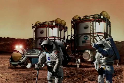 Digital illustration of the exploration of mars Stock Illustration
