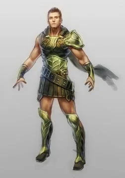 Digital illustration of fantasy male man boy character wearing roman armor Stock Illustration