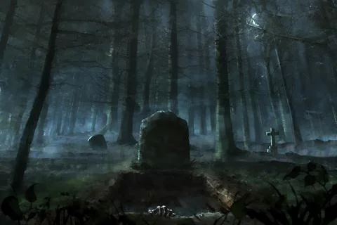 Digital illustration Halloween theme with a bone hand from the grave Stock-Illustration