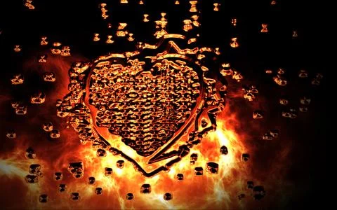 Digital Illustration Heart in Fire Illustrazione stock