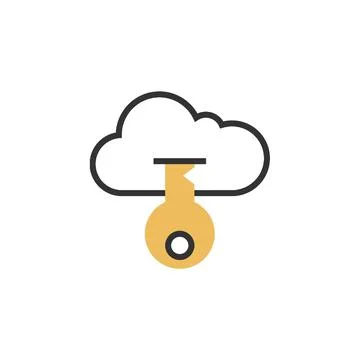 A digital illustration of a key and a cloud on white background - cloud data  Illustrazione stock