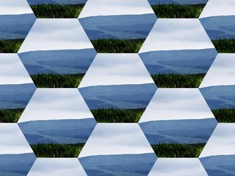Digital Illustration Landscape Mosaic Pattern Illustrazione stock