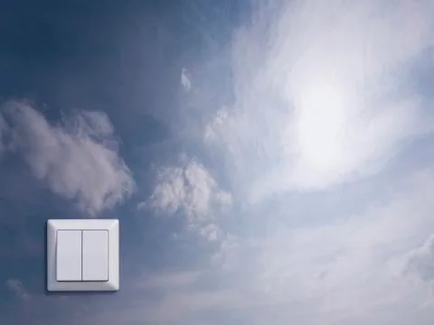 Digital Illustration of Light Switch and Wall Decal with Cloudy Sky Stock Illustration