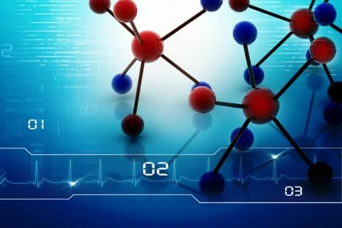 Digital illustration of molecules in abstract background Stock Illustration