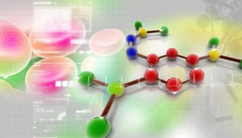 Digital illustration of molecules in abstract background イラスト素材