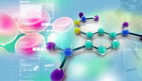 Digital illustration of molecules in abstract background Stock Illustration