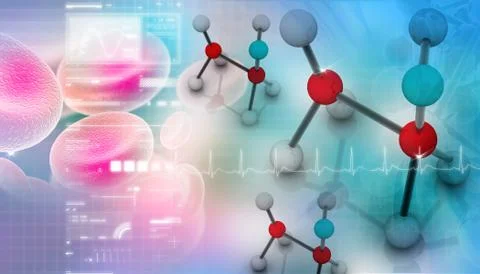 Digital illustration of molecules in abstract background Stock Illustration