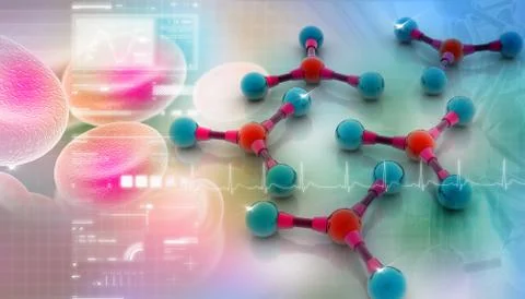 Digital illustration of molecules in abstract background Stock Illustration