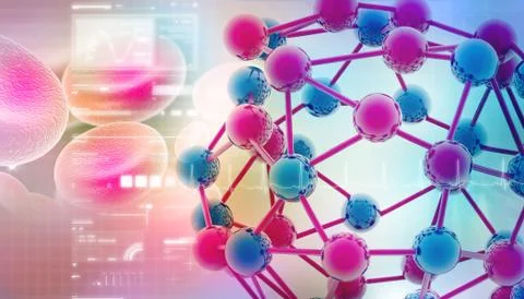 Digital illustration of molecules in abstract background Stock Illustration