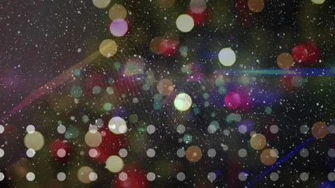 A digital illustration of moving neon parallel lines and bokeh light effects Stock Footage 327358483