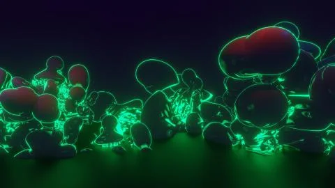 Digital illustration of multiplying bacterial cells against a black backgroun イラスト素材