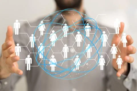Digital illustration of the network and data concept in the hands in 3D Stock Photos